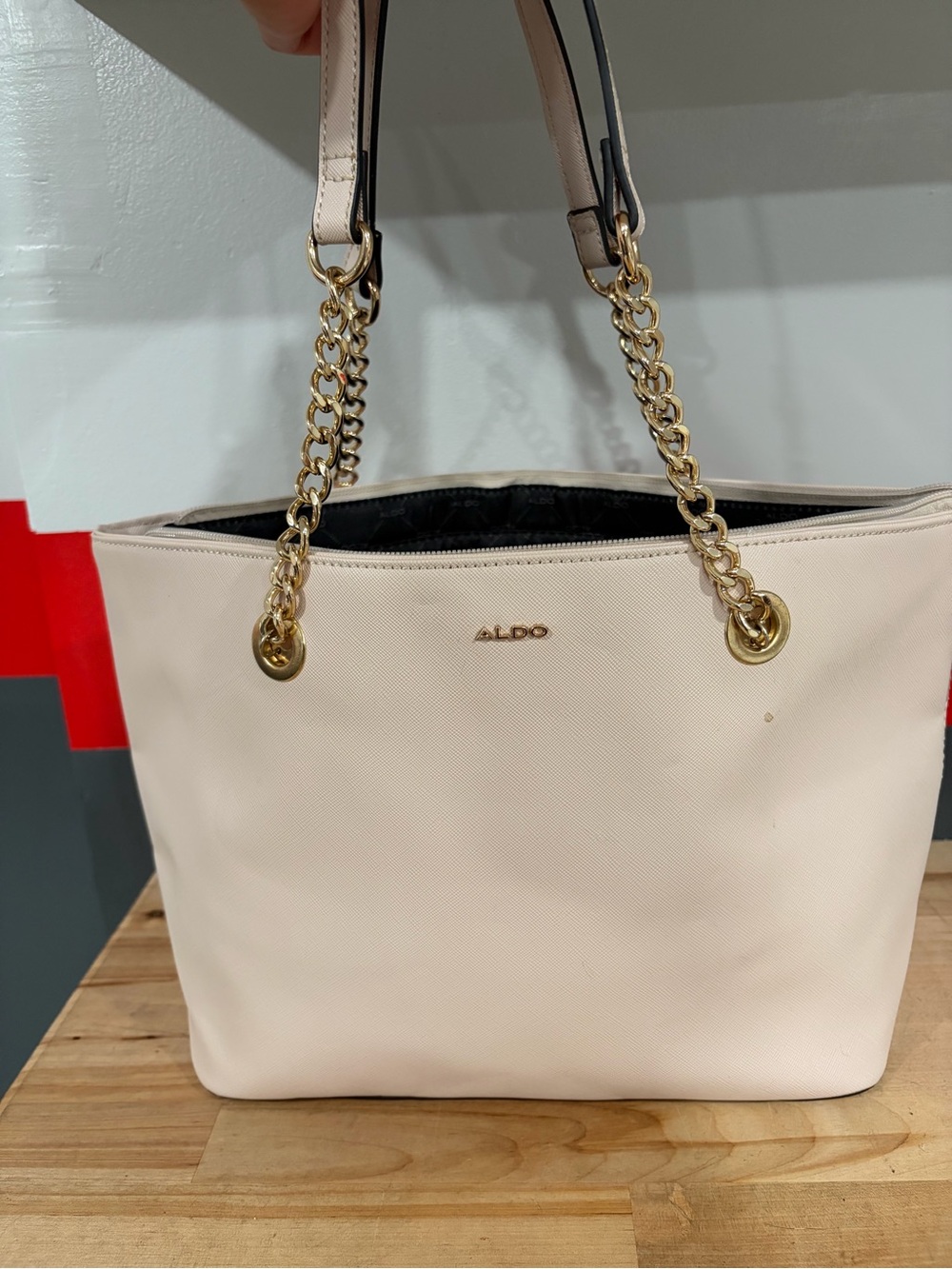ALDO Pale Pink Tote with Gold Chain Handles